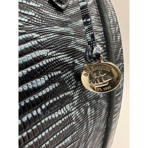 BRAHMIN Caroline croc embossed leather satchel crossbody + Dust bag - Slate Blue - Picture 6 of 14